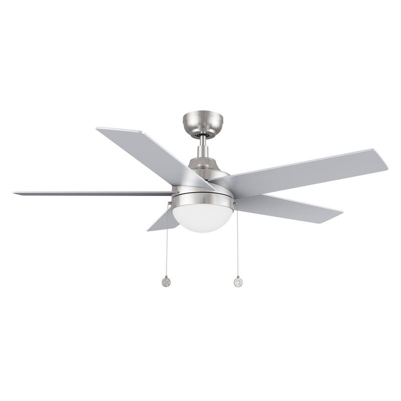 CARRO Norfolk 52" 5-Blade Ceiling Fan with Light and Pull Chain-Downrod - Brushed Nickel
