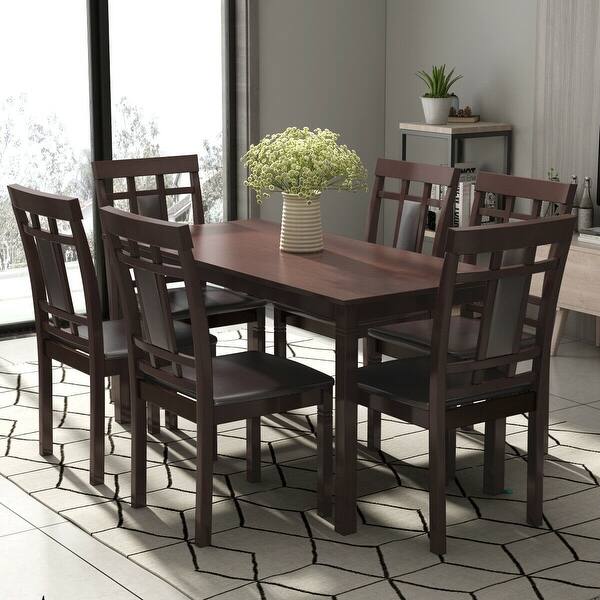 Shop Gymax 59 Dining Table Kitchen Dining Room Furniture For 4 6 Person With Wood Legs Espresso Overstock 29136647
