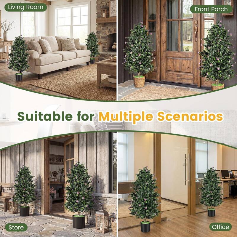 Gymax 2 Pack 36'' Artificial Topiary Cone Tree w/49 Flowers