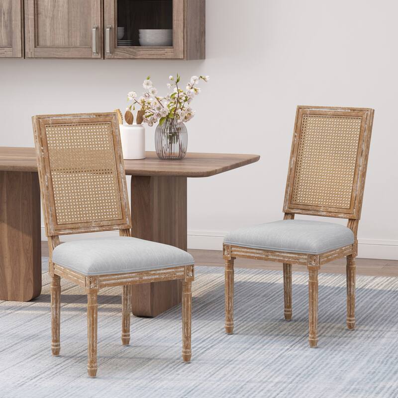 Rustic Set of 2 Bar Stools with Rattan Backrest Foam Cushioned Seat, Solid Wood Frame for Kitchen Island Bar Dining Room
