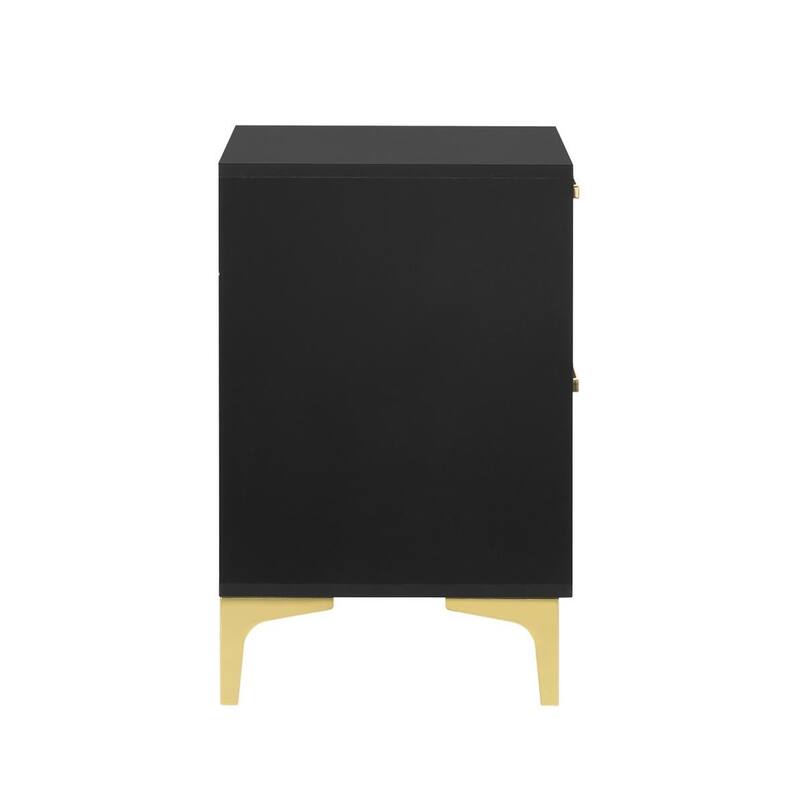 2 Drawers Wood Nightstand with Metal Legs in Black and Gold