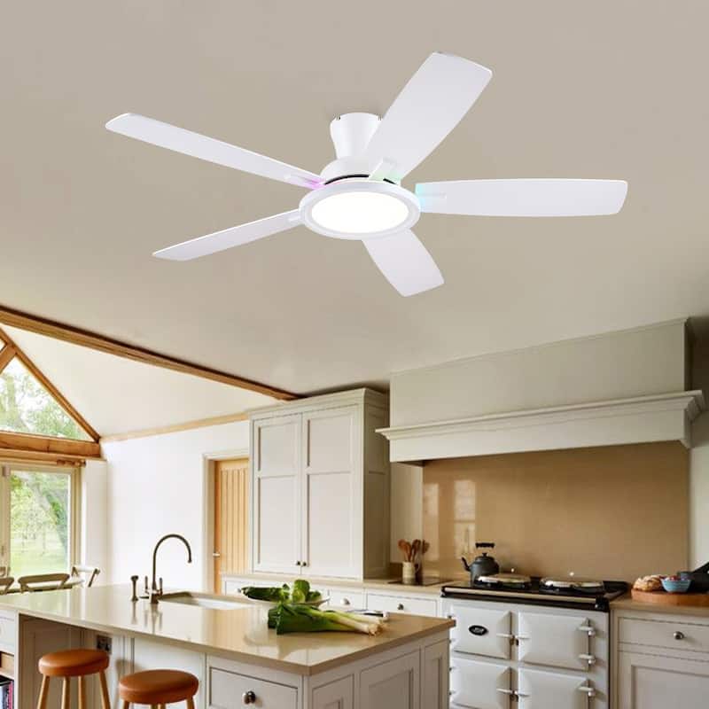 52/54 Inch Flush Mount Low Profile Ceiling Fan with Light,Remote and App Control