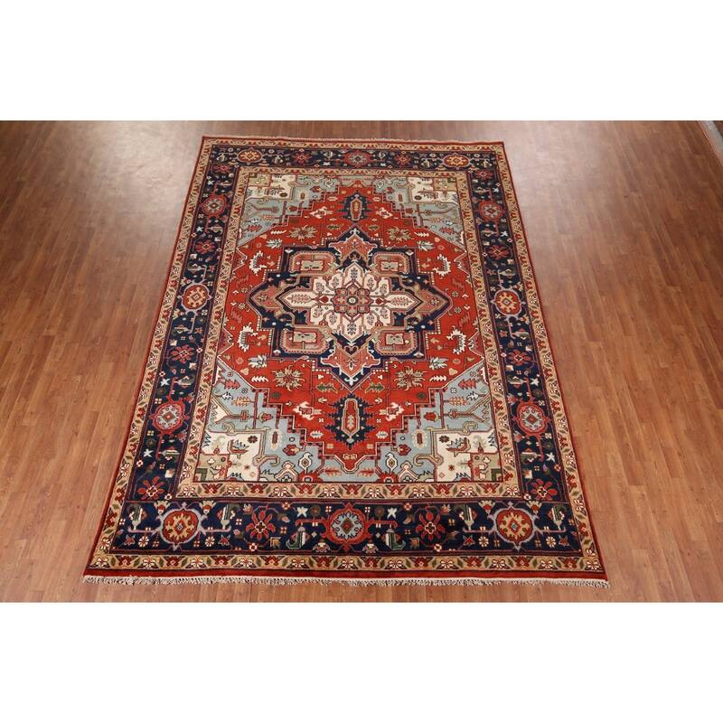 Heriz Serapi Indian Area Rug Hand-Knotted Wool Carpet - 8'6" x 11'10"