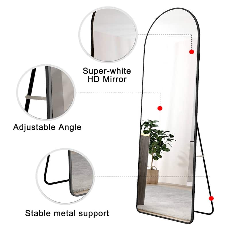 Roomfitters Arched Wall Mirror with Black Aluminum Frame, 59.8"x16.5" Full Length Floor or Vanity Mirror, Black