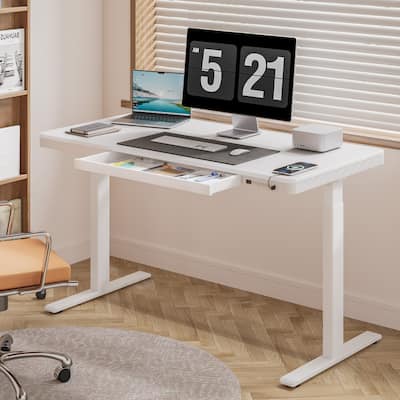 FLEXISPOT 48"/55" Electric Height Adjustable Standing Desk Office Desk with Drawer, USB Port
