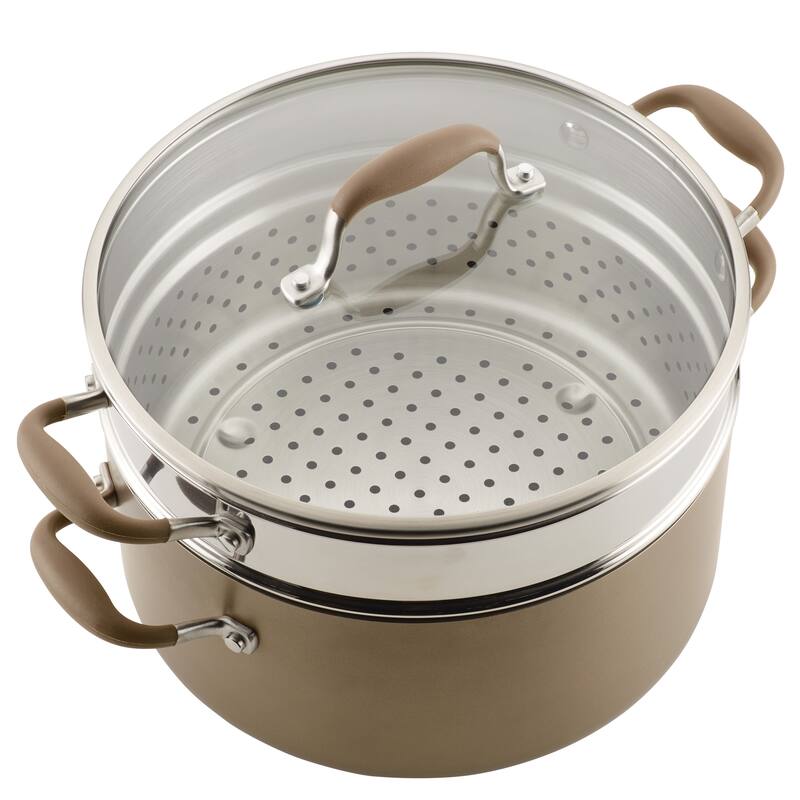 Anolon Advanced Home 8.5-Quart Wide Stockpot with Multi-Function Insert, Bronze