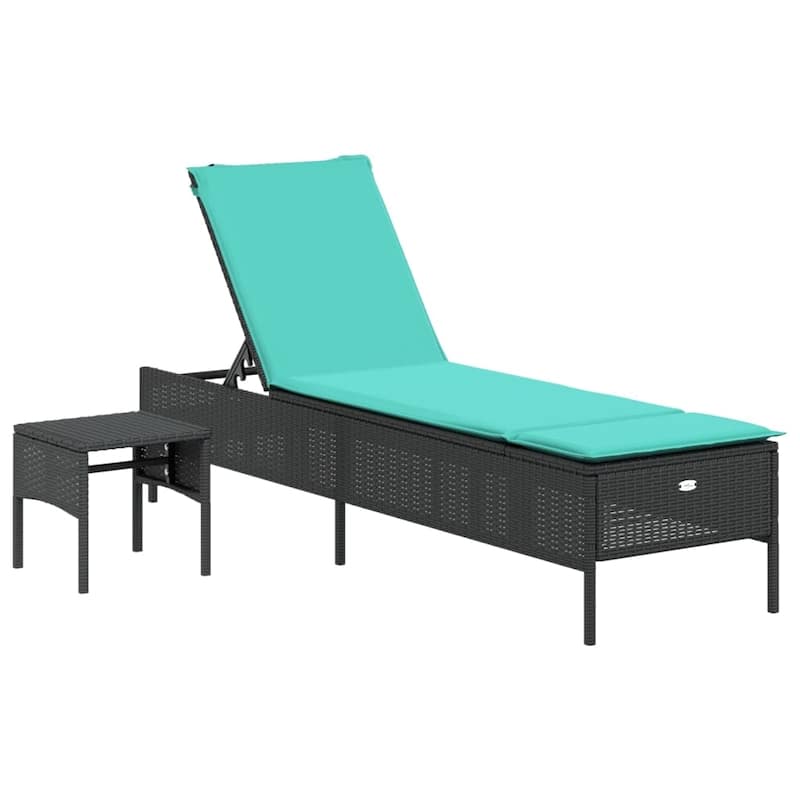 vidaXL Sun Lounger with Table and Cushion Outdoor Poly Rattan Brown/Gray/Black