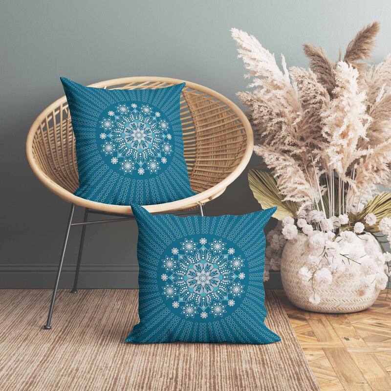 Wisteria Whirl Indoor/Outdoor Reversible Throw Pillow Blue and Gray