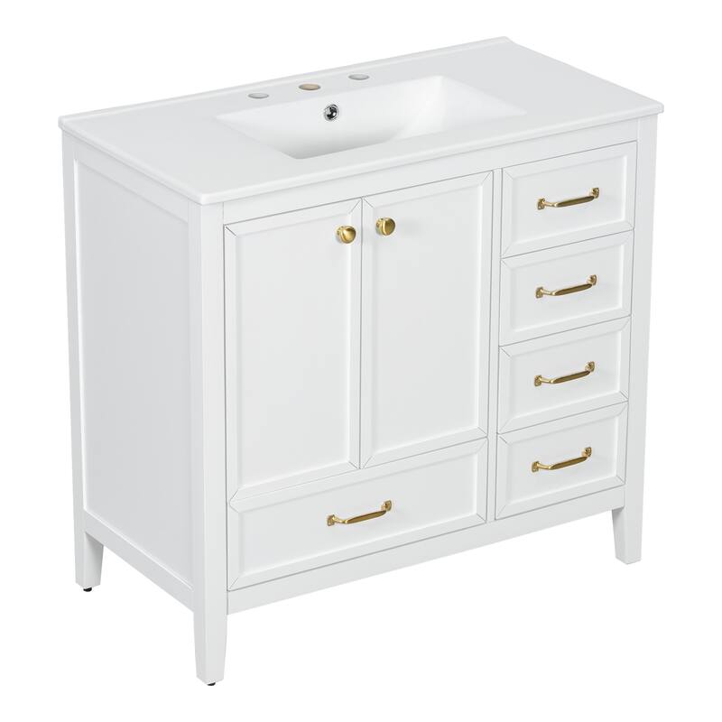 36" Bathroom Vanity with Sink Set, Wood Frame Vintage Bathroom Cabinet Vanity with Soft-Closing Doors & Drawers