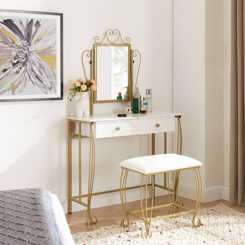 Makeup Vanity Mirror Table Set with Stool,Storage Dressing Table