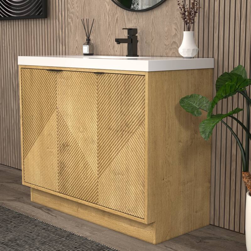 Milano 42" Freestanding (L) Bathroom Vanity with White Acrylic Sink