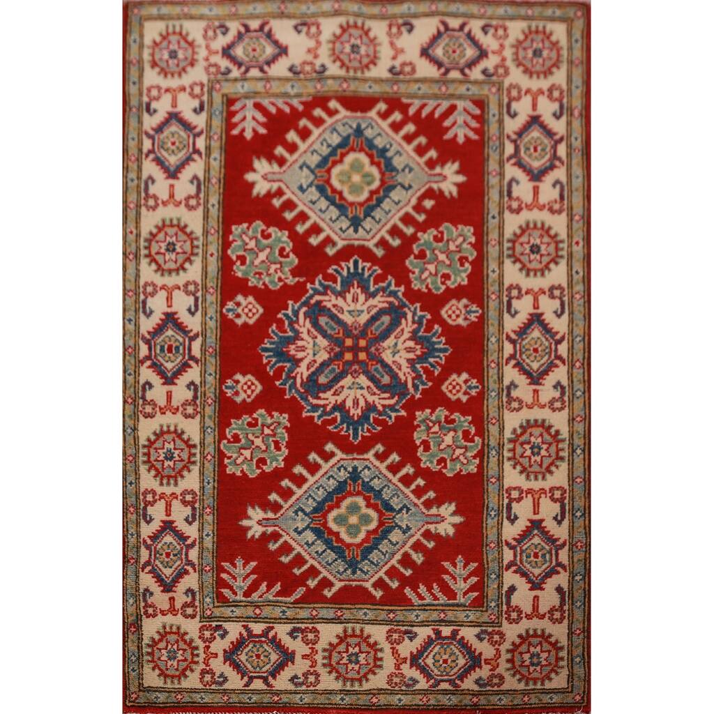 Red Traditional Kazak Foyer Rug Hand-Knotted Wool Carpet - 2'8"x 3'11"