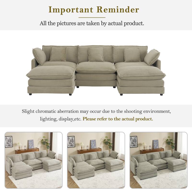 Roomfitters Large Modular Corduroy L-Shape Sectional Sofa with Side Storage Pockets for Living Room Functionality