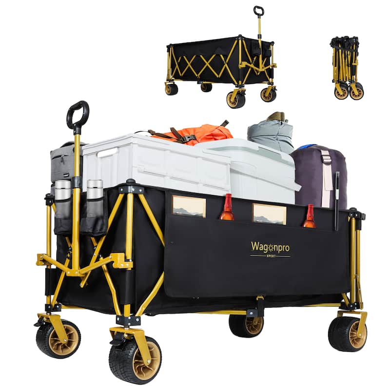 67.5 Inch Extra-Long Utility Wagon with Tailgate - 480lb Capacity All-Terrain Heavy-Duty Cart, Black