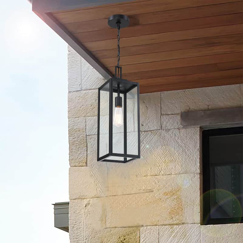 Matte Black Outdoor Hanging Lantern Pendant Light Ceiling Mount Hukoro - Middle