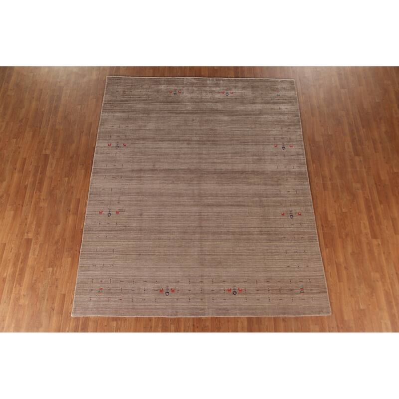 Striped Gabbeh Oriental Area Rug Hand-Knotted Wool Carpet - 7'10" x 9'7"