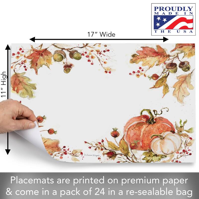 Harvest Time 24 Sheet Reusable Premium Paper Stock Placemats in Resealable Storage Bag Made in The USA 17" x 11"