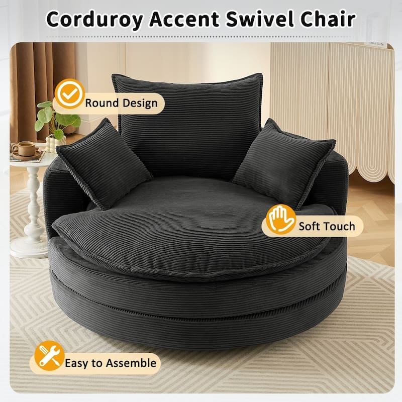 360° Swivel Sofa Chair Accent Barrel Chair with Dual-layer Cushion Design and 3 Removable Pillows