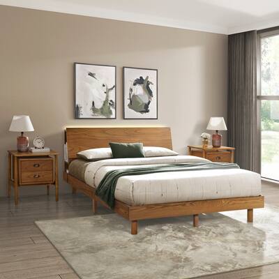 3-Pieces Bedroom Sets Queen Size Platform Bed with Two Nightstands