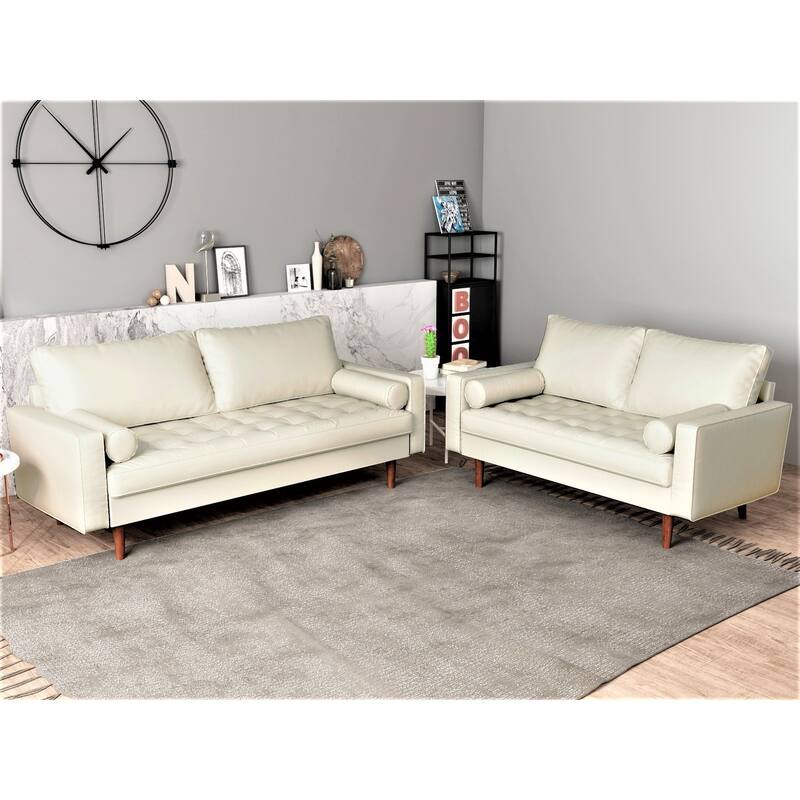 US Pride Matton Faux Leather Mid-century Modern living room set-Loveseat and Sofa