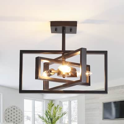 15.8 in. 3-Light Metal Rectangular Semi Flush Mount Ceiling Light Fixture for Kitchen Island