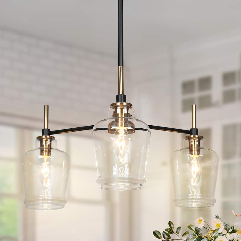 Modern Farmhouse 3/5-Light Black Gold Chandelier Clear Glass Kitchen Island Pendant Lighting for Dinning Room - 3-Light
