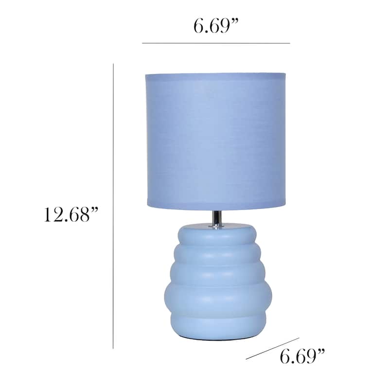 Stacked Ceramic Mini Table Lamp with Fabric Drum Shade Modern Sculptural Accent Lighting Compact Design