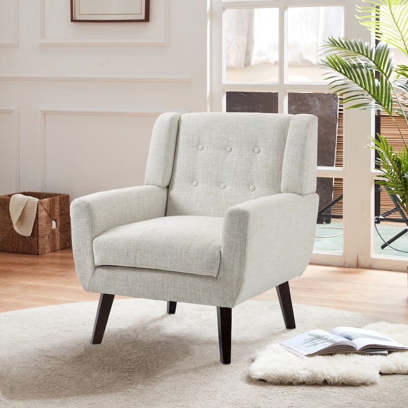 Modern Upholstered Faux Leather Tufted Armchair Linen Accent Chairs - 1-piece Chair - Beige/Linen