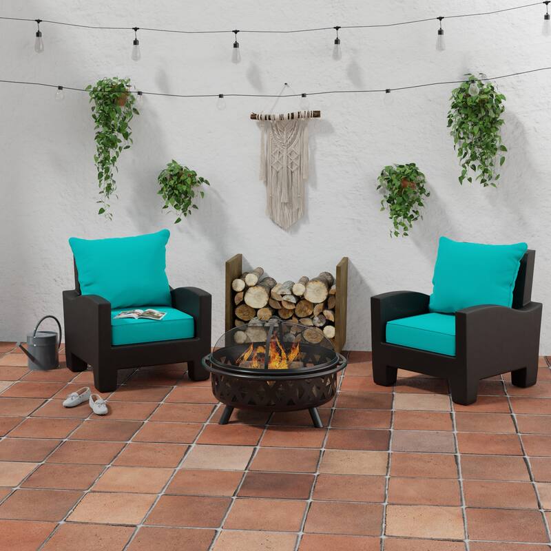 Sunbrella 24" x 47" Turquoise Solid Outdoor Deep Seat Cushion Set with Welt - 46.5'' L x 24'' W x 6'' H