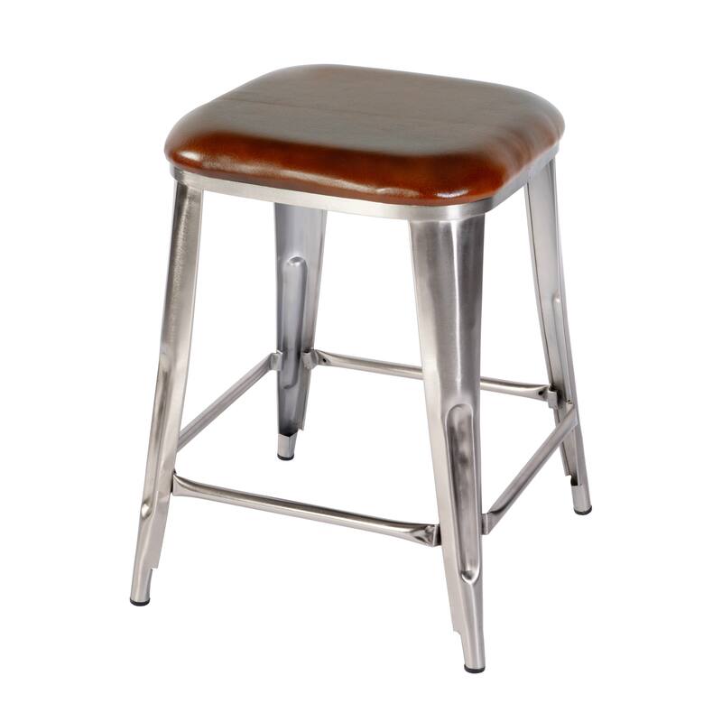 Eastham 24.75 in. Seat Height Leather and Iron Counter Stool with Footrest