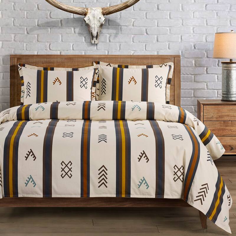HiEnd Accents Toluca Canvas Western Bedding Geometric Stripes 3 Piece Comforter Set