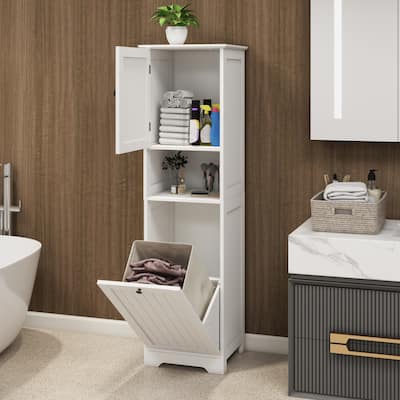 One-Compartment One-Door Tilt-Out Laundry Sorter Cabinet - White ﻿