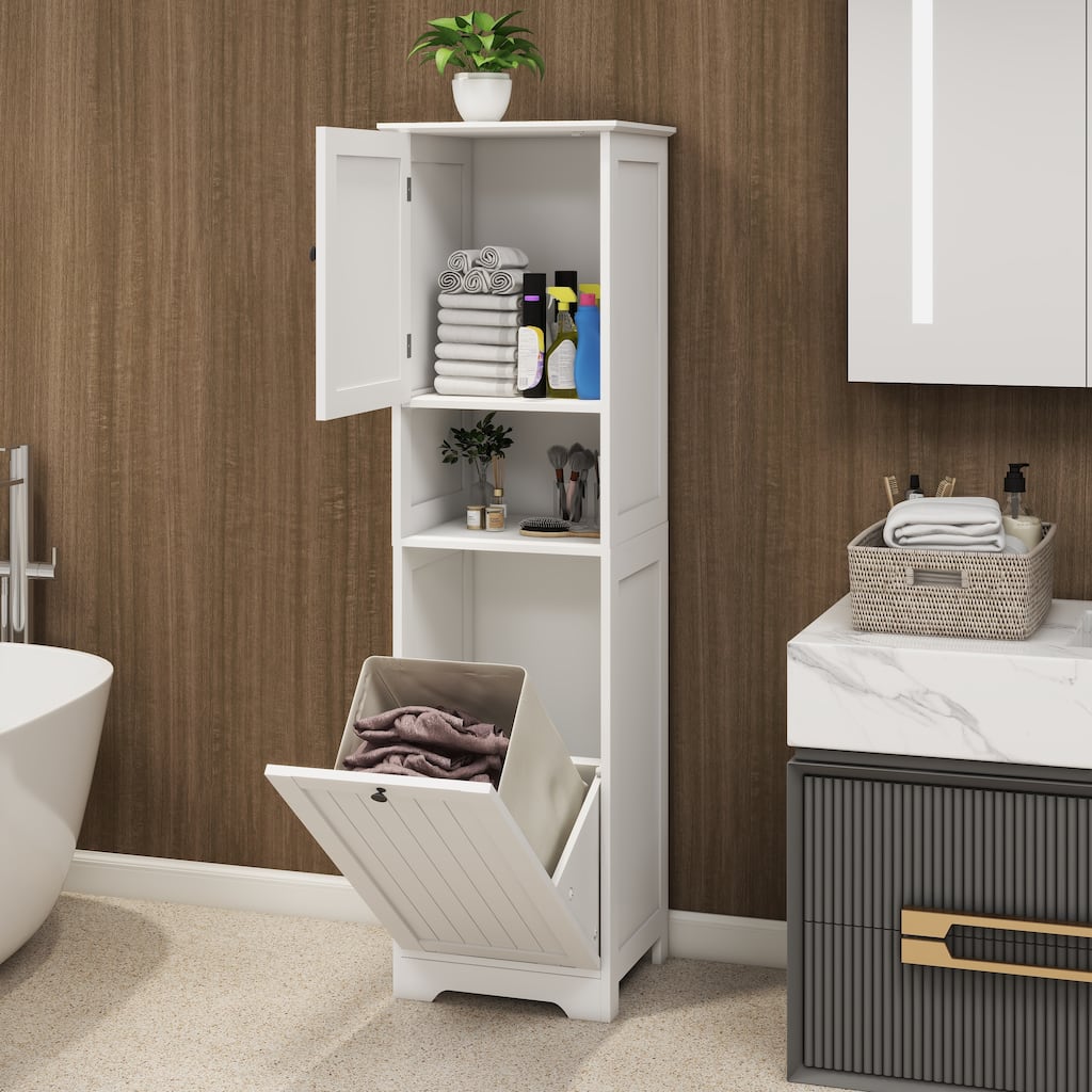 One-Compartment One-Door Tilt-Out Laundry Sorter Cabinet - White ﻿