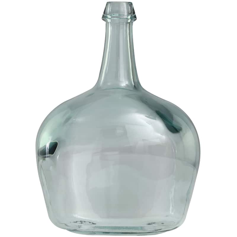 Clear Recycled Glass Handmade Spanish Bottle Neck Decorative Vase - 11"W, 15"H
