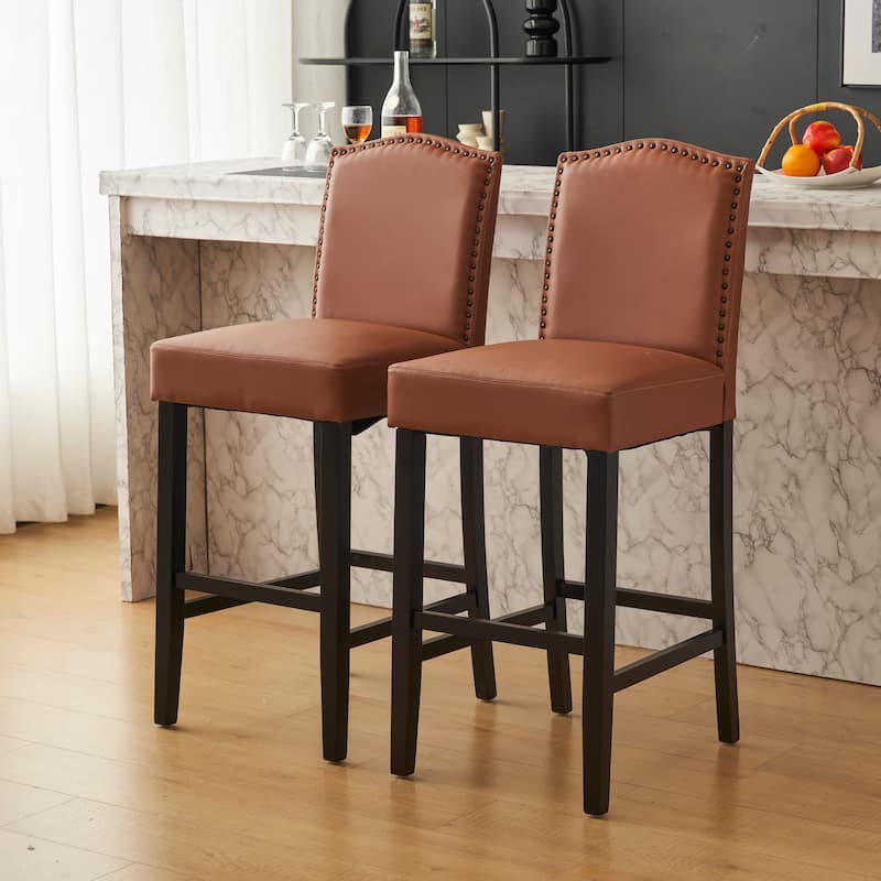 Barstools Set of 2, Counter Height Upholstered Bar Stools for Kitchen Island, Rubberwood Legs Seating 300LBS Weight Capacity