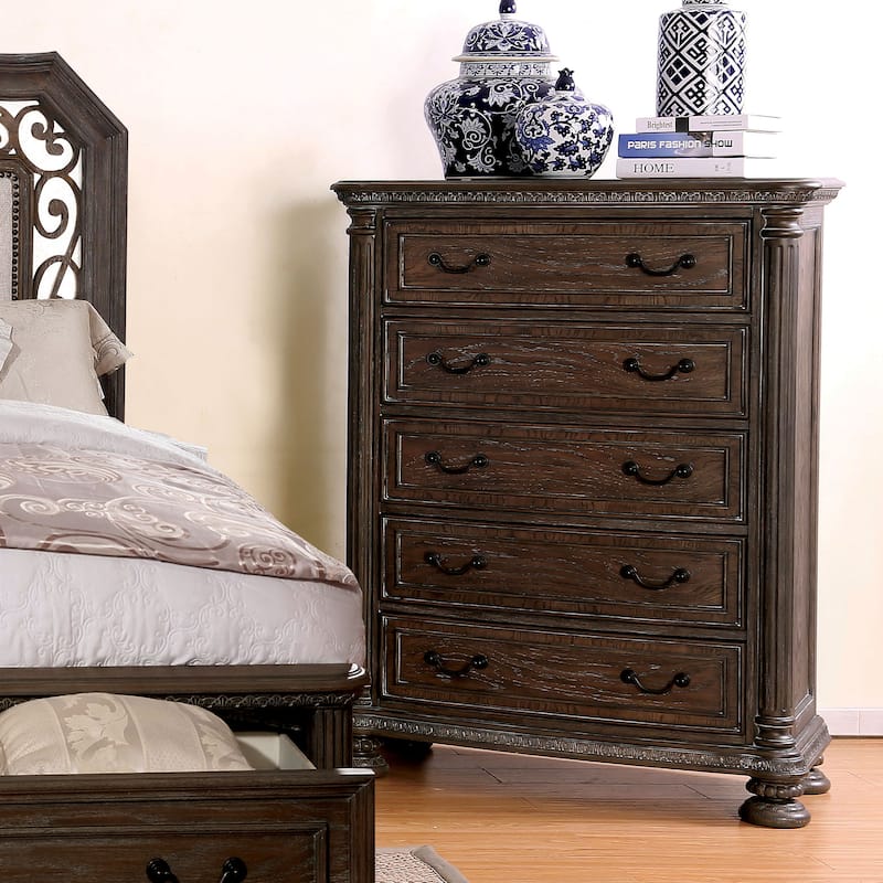 Brey Traditional Brown Solid Wood 5-Drawer Chest by Furniture of America - Rustic Natural Tone