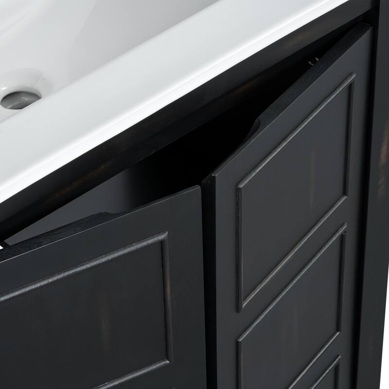 30 " Rustic Bathroom Vanity with Ceramic Sink, Adjustable Shelves