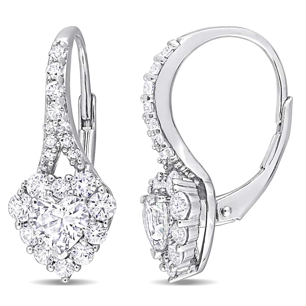 Miadora 2 2/5ct TGW Created White Sapphire Heart Leverback Earrings Sterling Silver