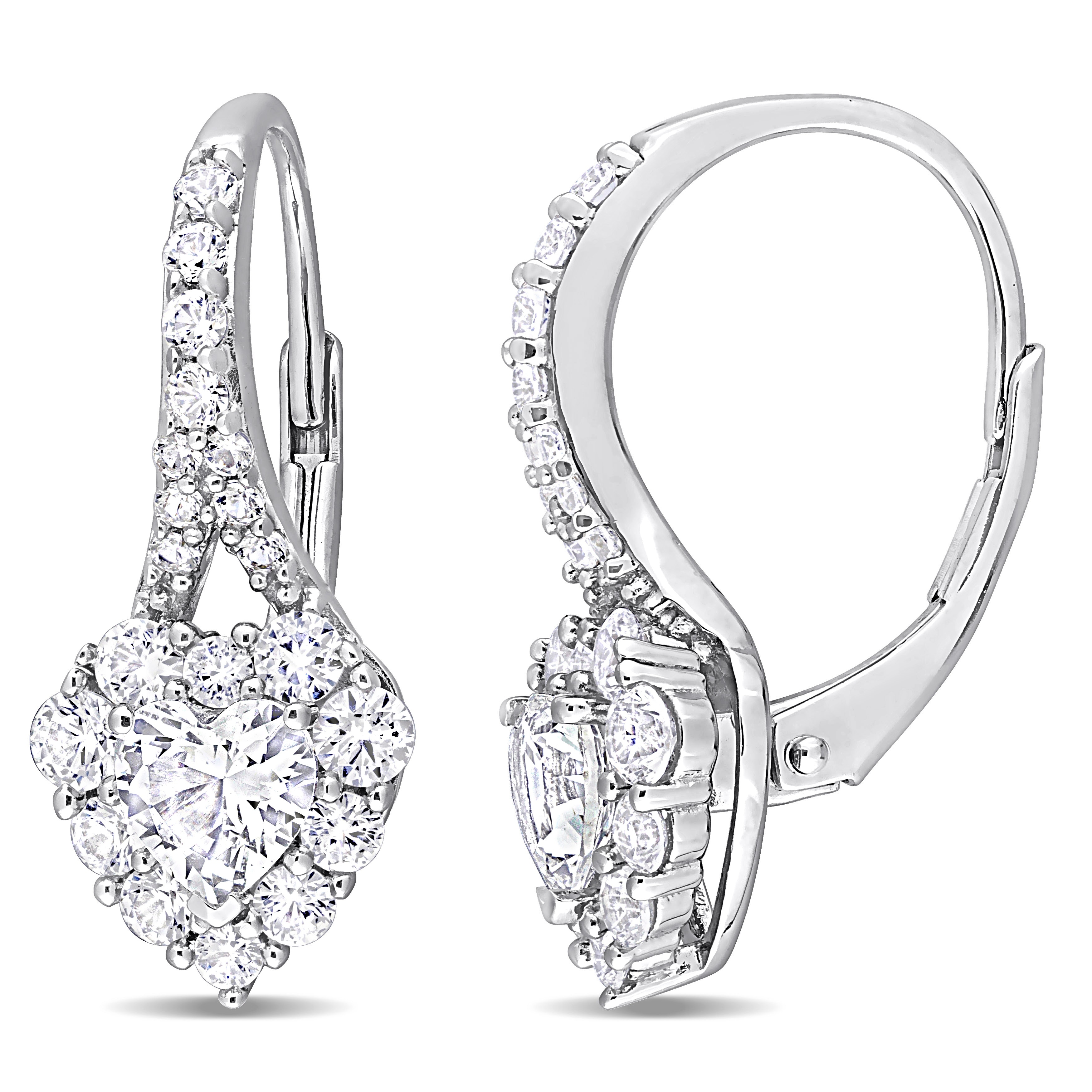 Miadora 2 2/5ct TGW Created White Sapphire Heart Leverback Earrings Sterling Silver