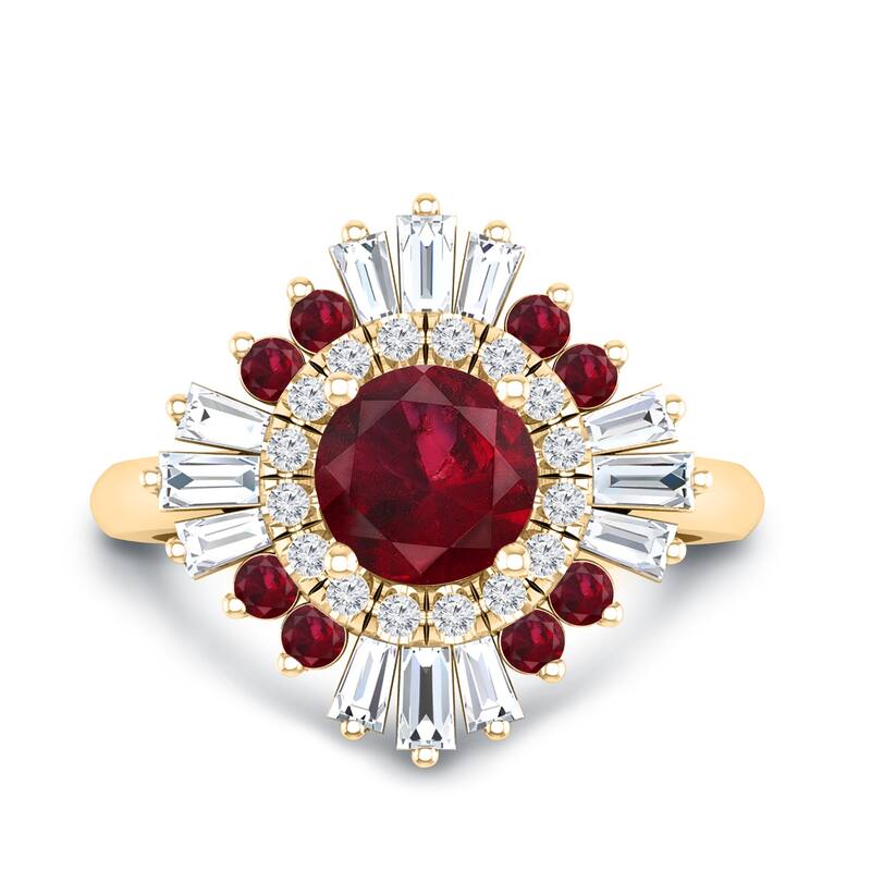 Auriya 1 1/6ct Red Ruby and Diamond Ballerina Engagement Ring 3/5ctw 14k Gold - Yellow - 9