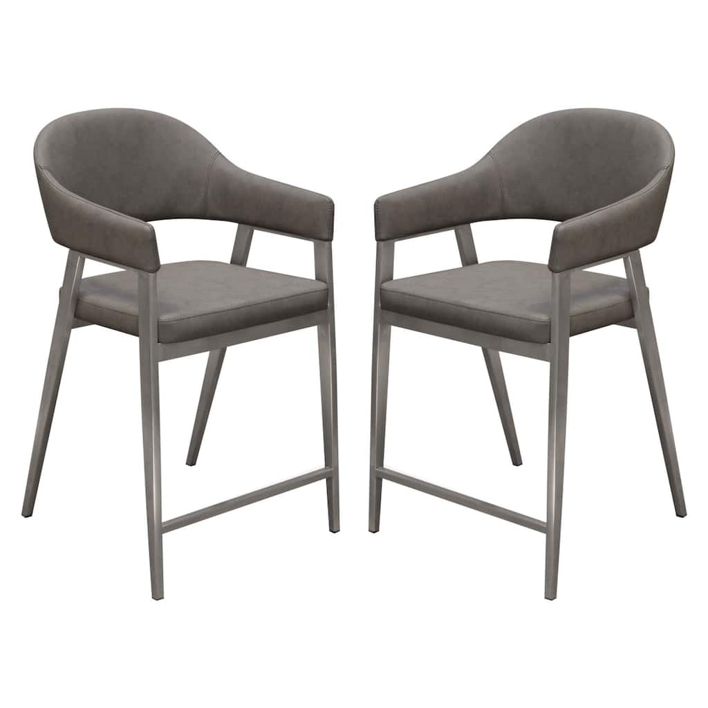 Arie Counter Height Chair Set of 2, Gray Faux Leather Seat and Back