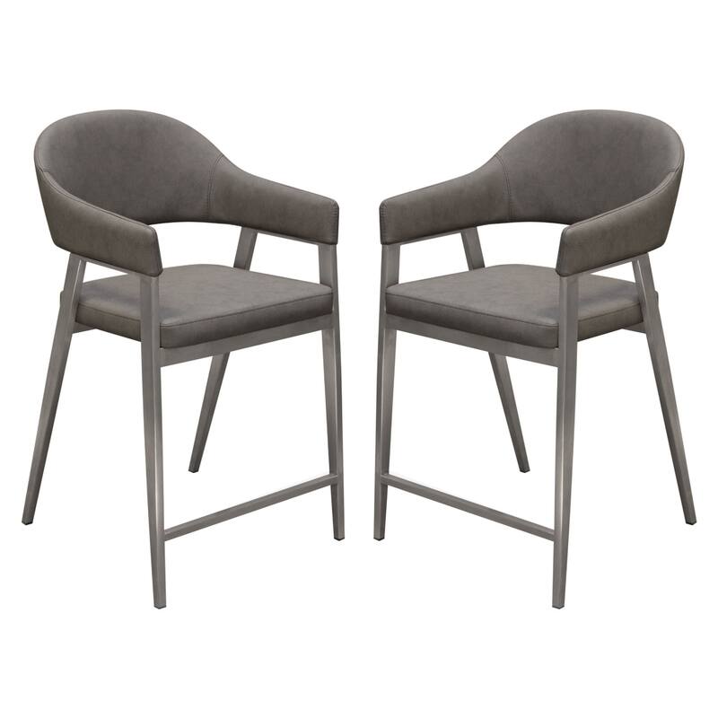 Arie Counter Height Chair Set of 2, Gray Faux Leather Seat and Back