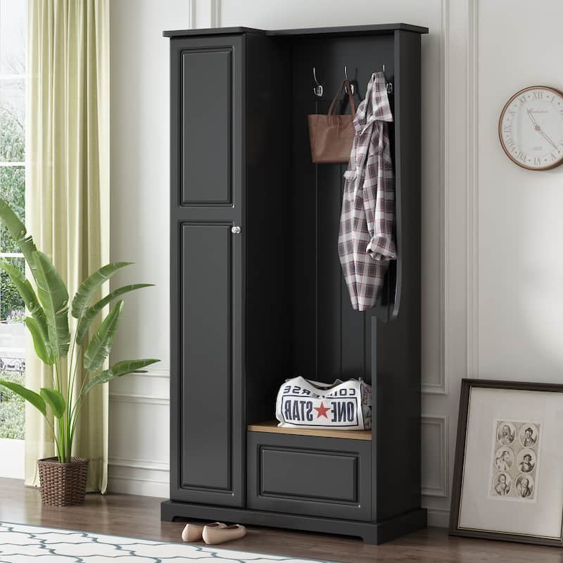 Minimalist Hallway Shoe Cabinet with Adjustable Shelves - N/A - Black