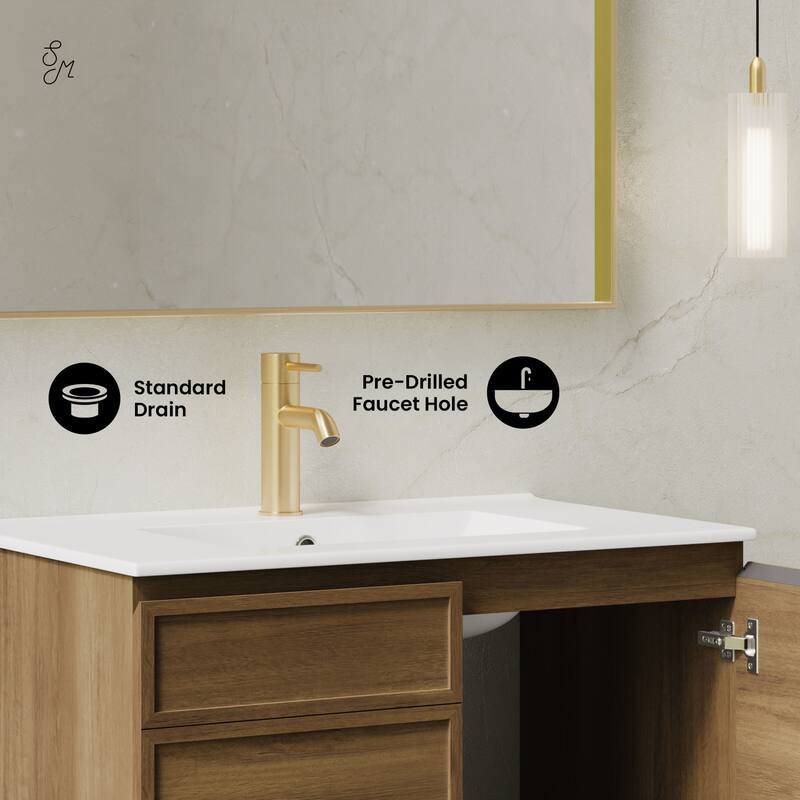 St. Tropez 30" Wall-Mounted Bathroom Vanity In Brown Oak With Sink Top - 30