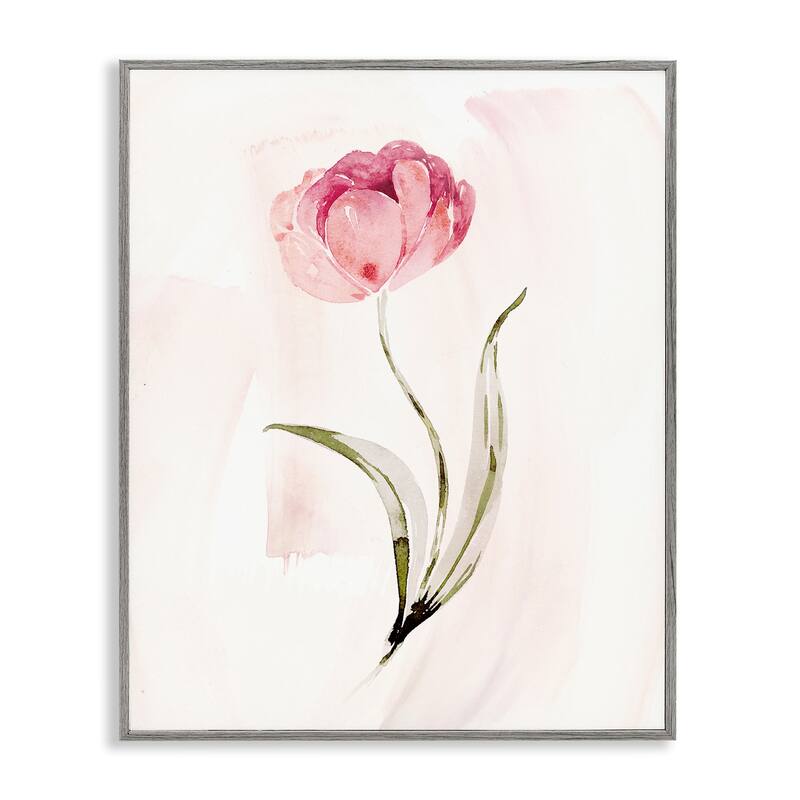 Stupell Pink Blossom with Leaves Framed Giclee Art Design By Kristen Brockmon - 11 x 14 - Grey