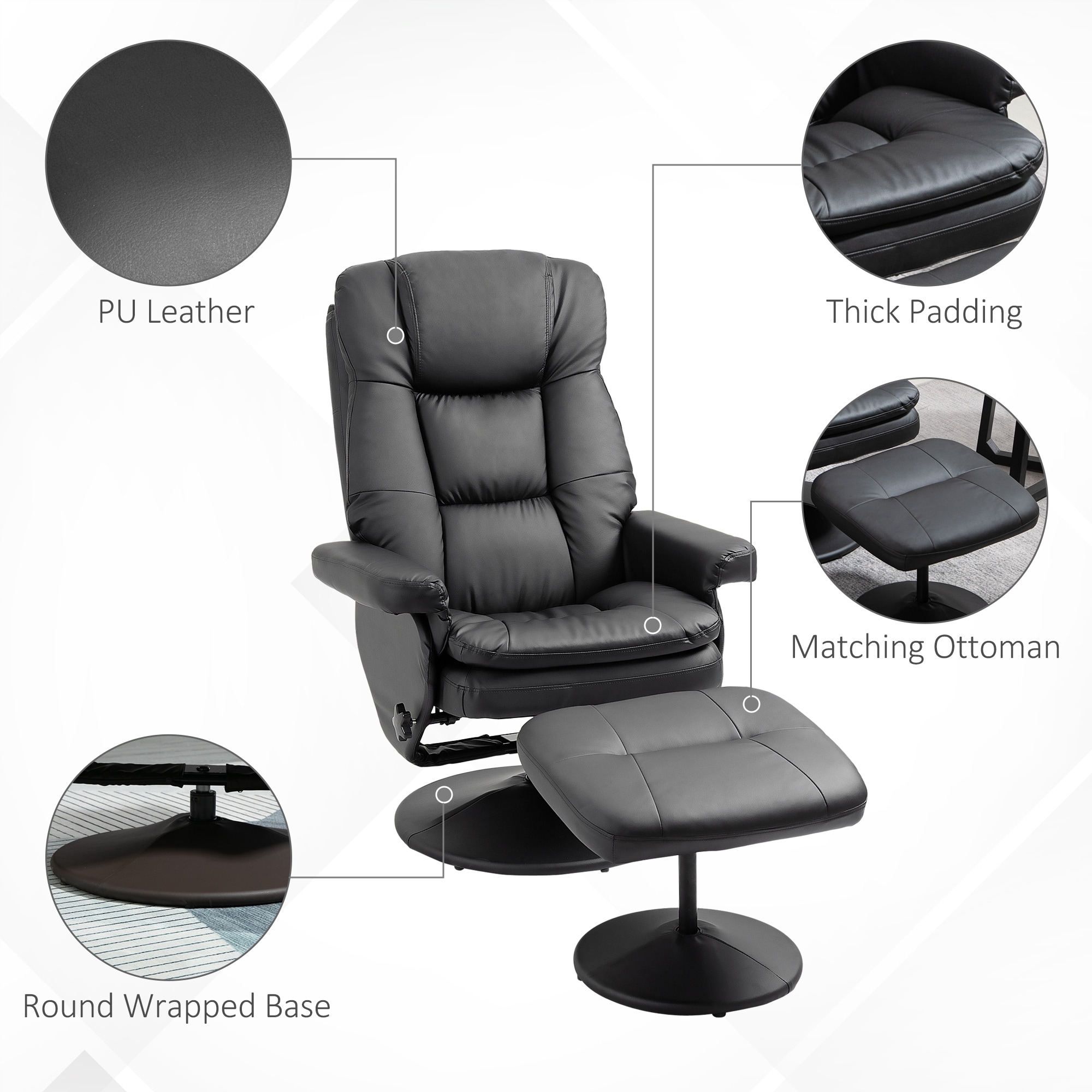 Tatahance PU Leather Seat Adjustable 360° Swivel Cushion Office Chair in White