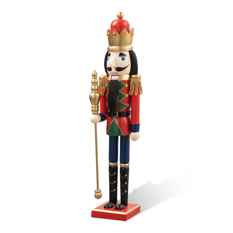 Glitzhome 24"H Wooden Christmas King Nutcracker Table Top Centerpiece Decor