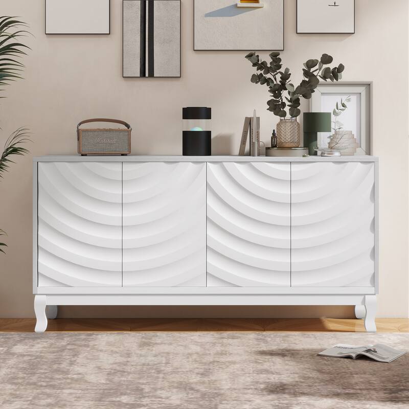 Modern Elegant Sideboard with 4 Doors, Height Adjustable, for Study, Entryway, and Living Room, White