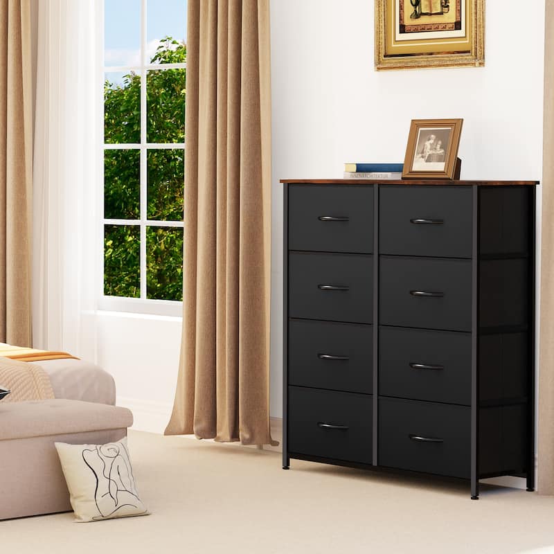 Modern Wide Dresser Storage Tower with 8 Drawers - Dark Grey