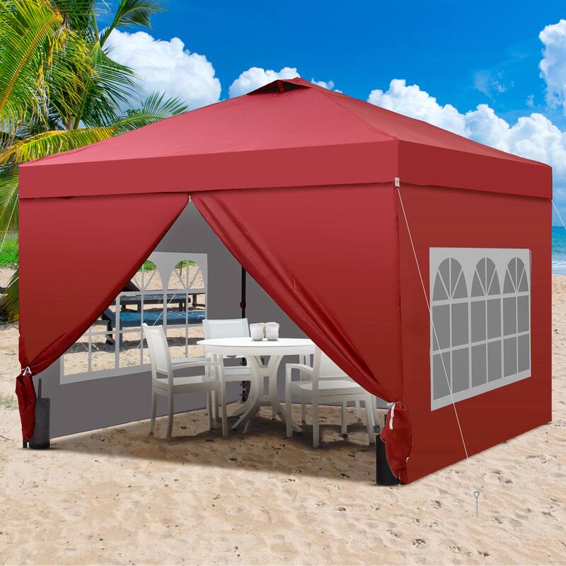 Ainfox 10x10 Pop Up Canopy Tent with 4 Sidewalls, Easy Set up with One Push Lift Outdoor Beach Gazebos with 4 Sandbags